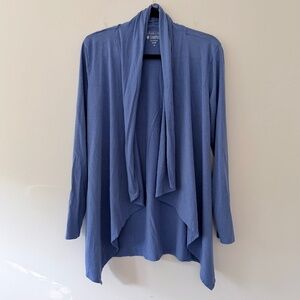 Coolibar Marietas Sun Wrap Periwinkle Blue +50 UPF Ruched Neck Open Front Yoga